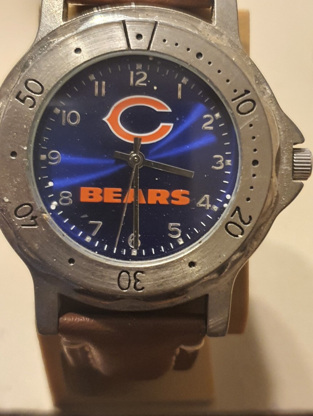 NFL Chicago Bears Silver/Blue Leather Men's Watch